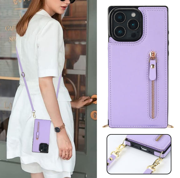 For iPhone 16 Pro Cross-body Zipper Square Phone Case(Purple)