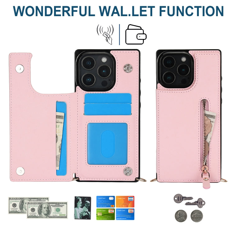 For iPhone 16 Pro Cross-body Zipper Square Phone Case(Pink)