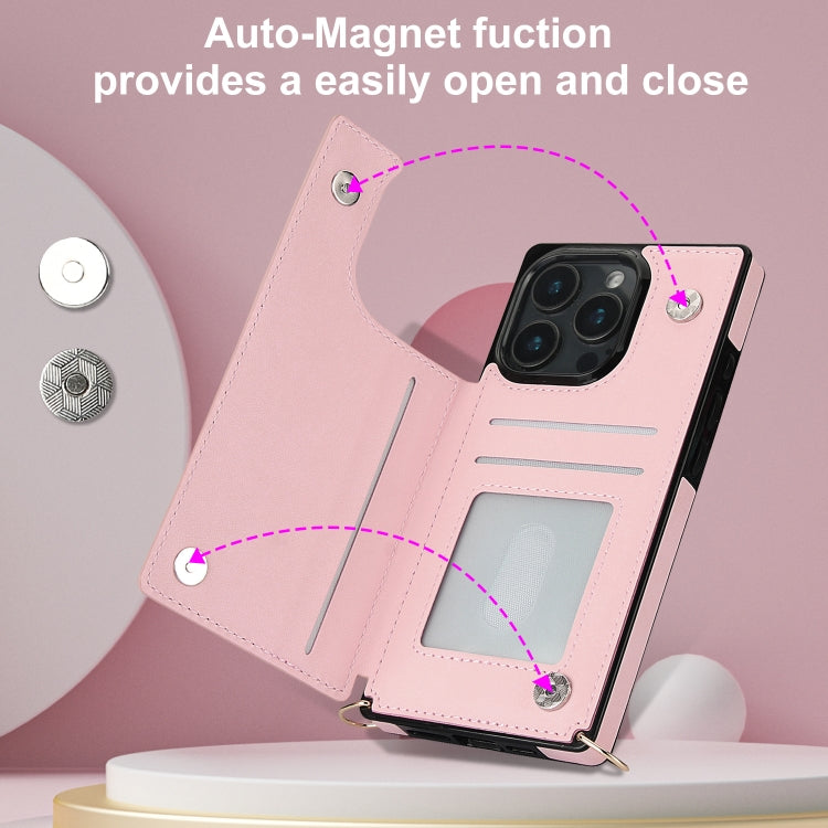 For iPhone 16 Pro Cross-body Zipper Square Phone Case(Pink)