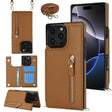 For iPhone 16 Pro Cross-body Zipper Square Phone Case(Brown) - iPhone 16 Pro Cases by PMC TechLife | Online Shopping South Africa | PMC TechLife | Buy Now Pay Later Mobicred
