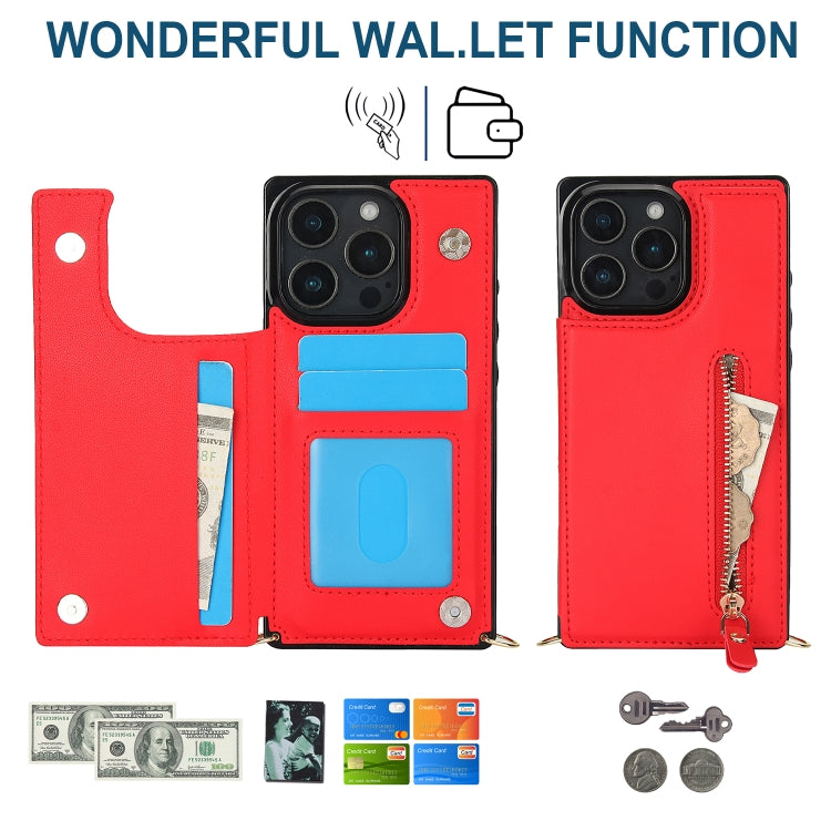 For iPhone 16 Pro Cross-body Zipper Square Phone Case(Red)