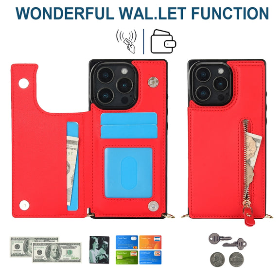 For iPhone 16 Pro Cross-body Zipper Square Phone Case(Red)