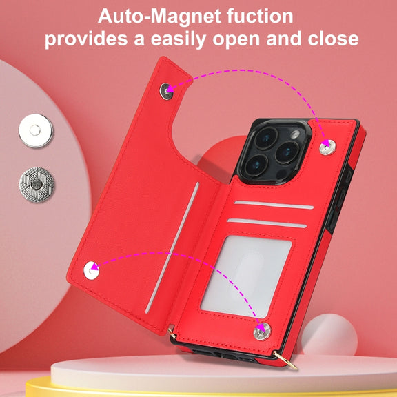 For iPhone 16 Pro Cross-body Zipper Square Phone Case(Red)