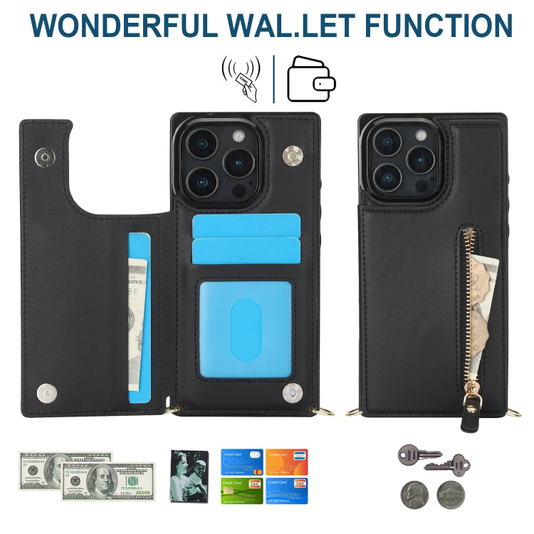 For iPhone 16 Pro Cross-body Zipper Square Phone Case(Black)