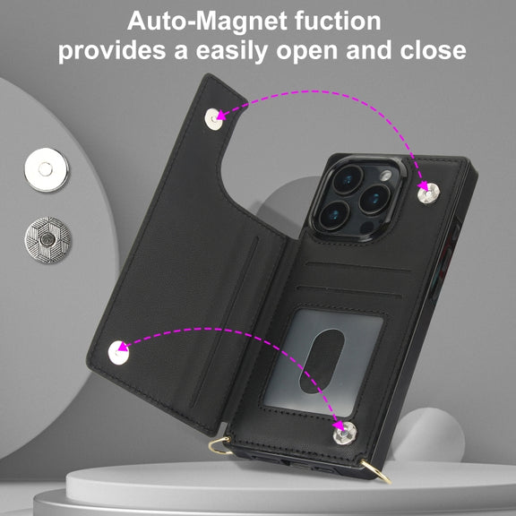 For iPhone 16 Pro Cross-body Zipper Square Phone Case(Black)
