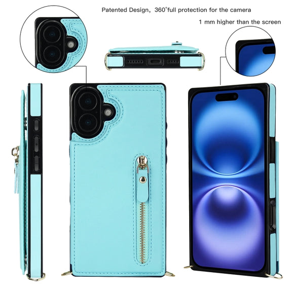For iPhone 16 Plus Cross-body Zipper Square Phone Case(Green)