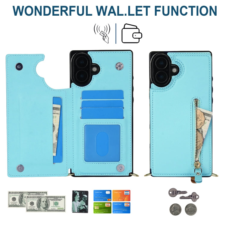 For iPhone 16 Plus Cross-body Zipper Square Phone Case(Green)