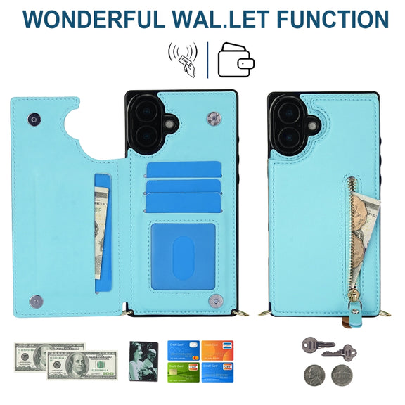 For iPhone 16 Plus Cross-body Zipper Square Phone Case(Green)