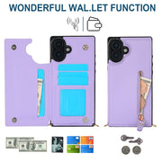 For iPhone 16 Plus Cross-body Zipper Square Phone Case(Purple)