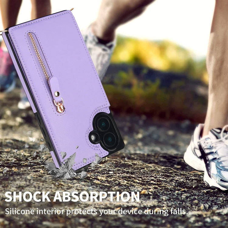 For iPhone 16 Plus Cross-body Zipper Square Phone Case(Purple)