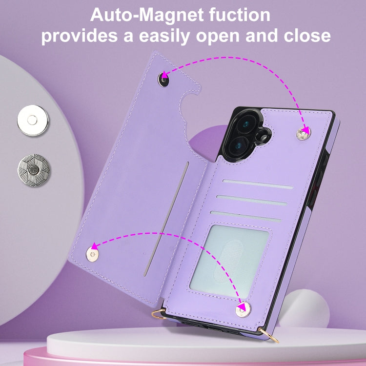 For iPhone 16 Plus Cross-body Zipper Square Phone Case(Purple)