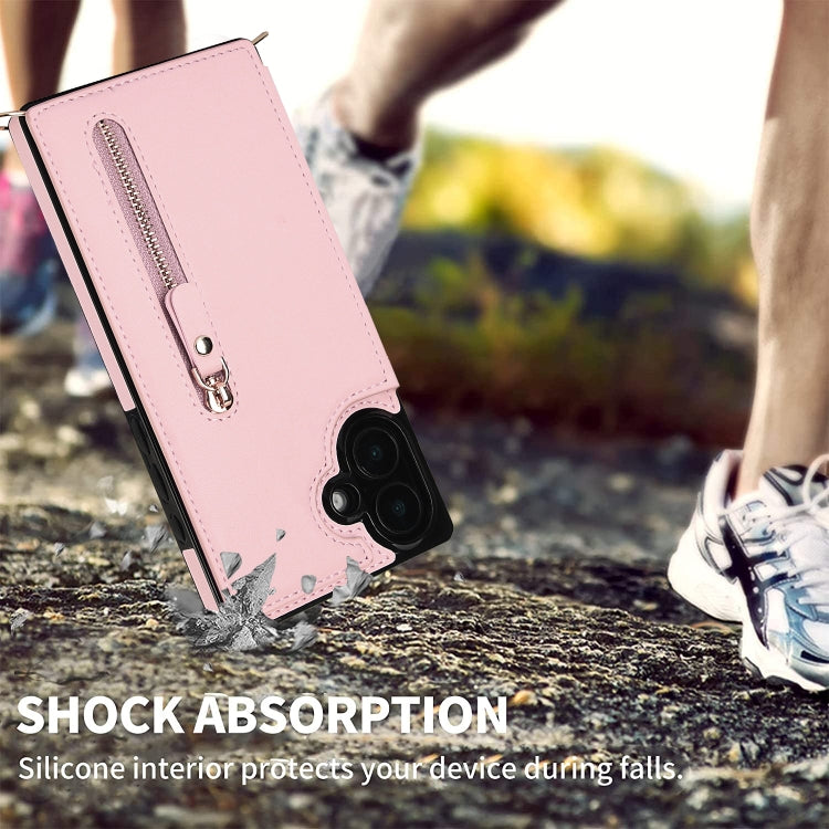 For iPhone 16 Plus Cross-body Zipper Square Phone Case(Pink)