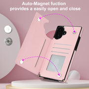 For iPhone 16 Plus Cross-body Zipper Square Phone Case(Pink)