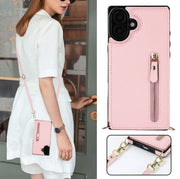 For iPhone 16 Plus Cross-body Zipper Square Phone Case(Pink)