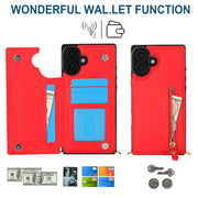 For iPhone 16 Plus Cross-body Zipper Square Phone Case(Red)