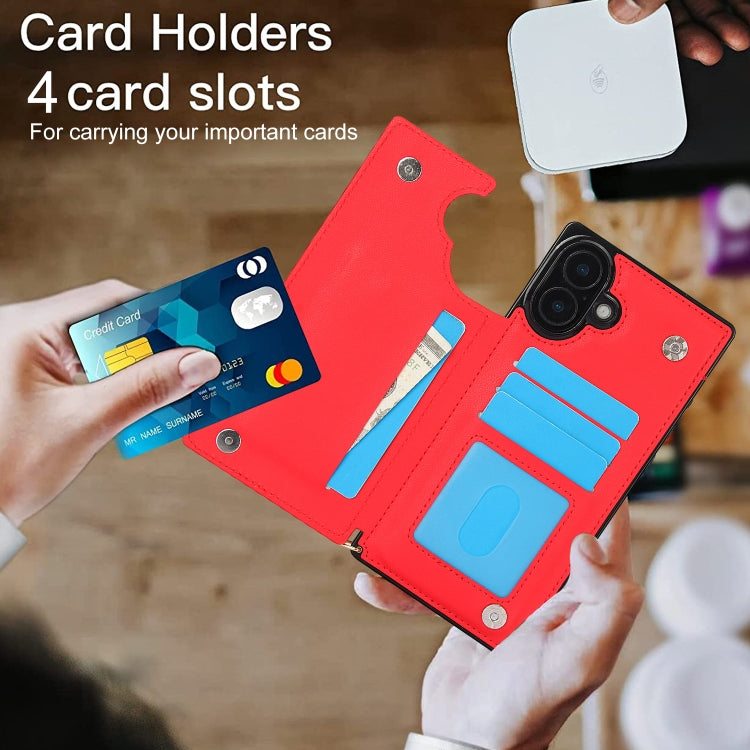 For iPhone 16 Plus Cross-body Zipper Square Phone Case(Red)