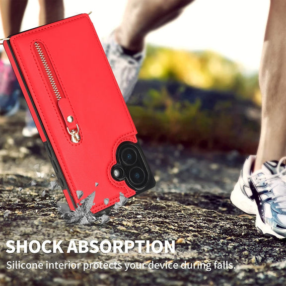 For iPhone 16 Plus Cross-body Zipper Square Phone Case(Red)
