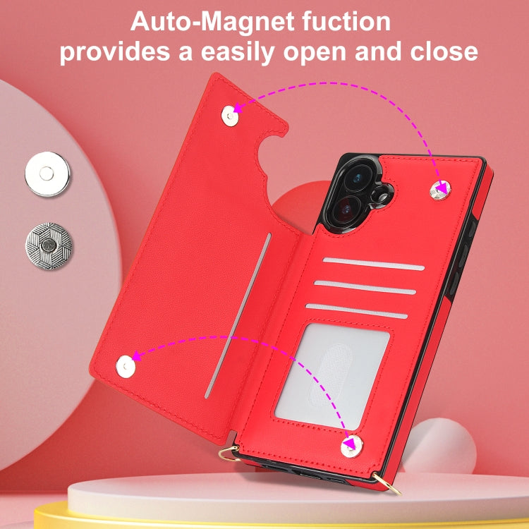 For iPhone 16 Plus Cross-body Zipper Square Phone Case(Red)