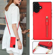 For iPhone 16 Plus Cross-body Zipper Square Phone Case(Red)