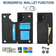 For iPhone 16 Plus Cross-body Zipper Square Phone Case(Black)
