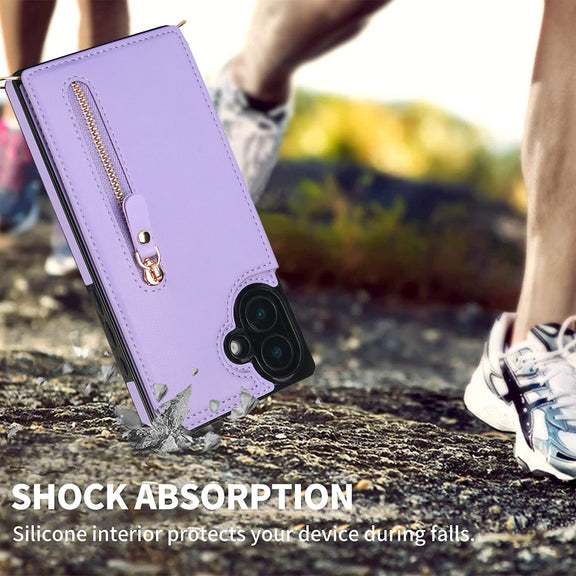For iPhone 16 Cross-body Zipper Square Phone Case(Purple)