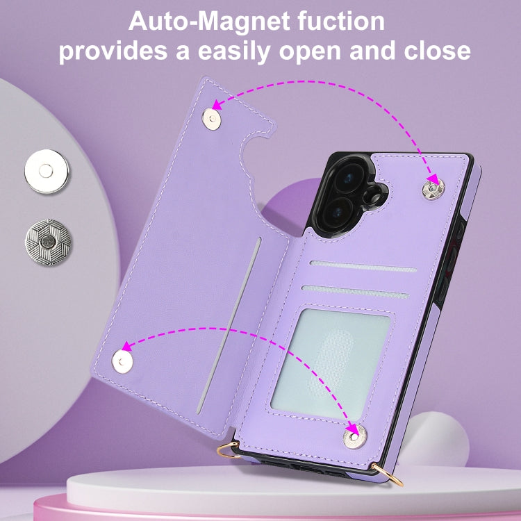 For iPhone 16 Cross-body Zipper Square Phone Case(Purple)