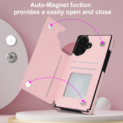 For iPhone 16 Cross-body Zipper Square Phone Case(Pink)