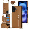 For iPhone 16 Cross-body Zipper Square Phone Case(Brown) - iPhone 16 Cases by PMC TechLife | Online Shopping South Africa | PMC TechLife | Buy Now Pay Later Mobicred