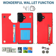 For iPhone 16 Cross-body Zipper Square Phone Case(Red)