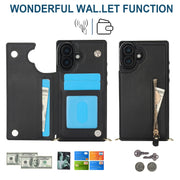 For iPhone 16 Cross-body Zipper Square Phone Case(Black)