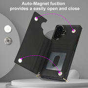 For iPhone 16 Cross-body Zipper Square Phone Case(Black)