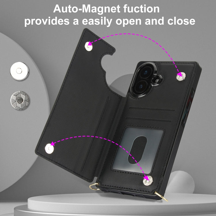 For iPhone 16 Cross-body Zipper Square Phone Case(Black)
