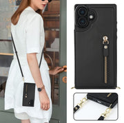 For iPhone 16 Cross-body Zipper Square Phone Case(Black)
