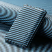 Denior V13 Magsafe Wallet Carbon Fiber Texture Leather Magnetic Card Holder Bag(Blue)