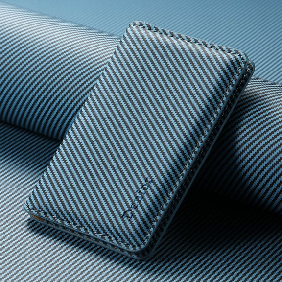 Denior V13 Magsafe Wallet Carbon Fiber Texture Leather Magnetic Card Holder Bag(Blue)