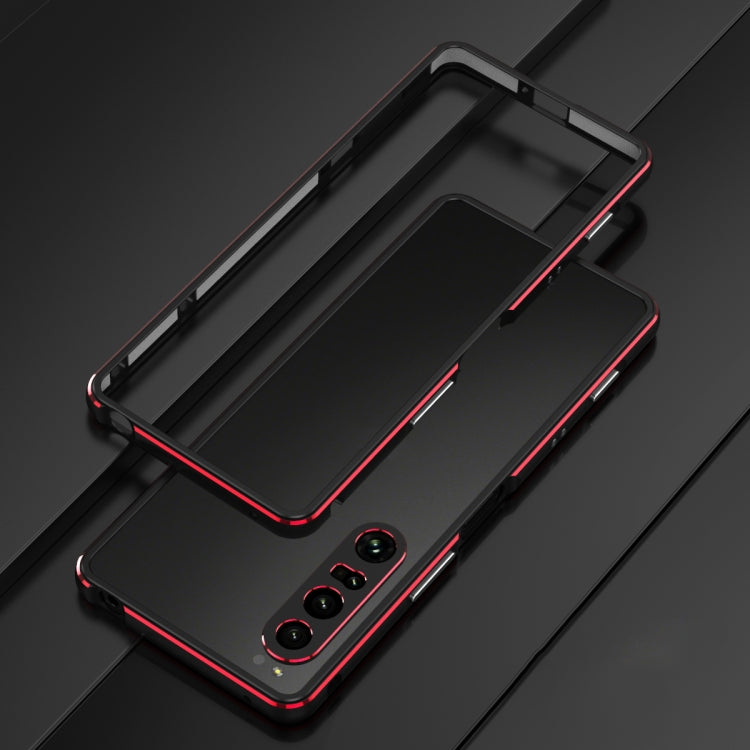 For Sony Xperia 1 VI Aurora Series Lens Protector + Metal Frame Protective Phone Case(Black Red)
