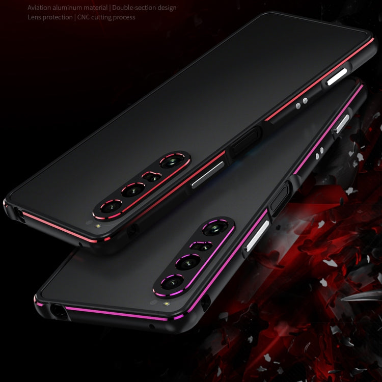 For Sony Xperia 1 VI Aurora Series Lens Protector + Metal Frame Protective Phone Case(Black Red)