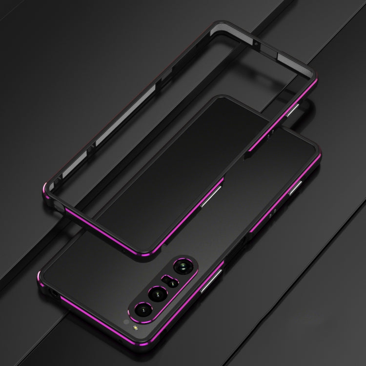 For Sony Xperia 1 VI Aurora Series Lens Protector + Metal Frame Protective Phone Case(Black Purple)