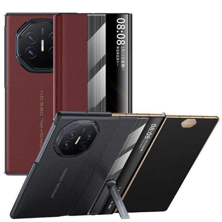For Huawei Mate XT Ultimate Smart Side View Window Genuine Leather Phone Case(Dark Red)