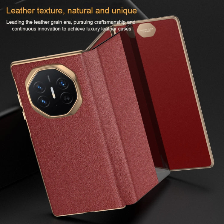 For Huawei Mate XT Ultimate Smart Side View Window Plain Leather Phone Case(Dark Red)