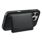 For iPhone 16 Pro Max Denior Carbon Fiber Texture Leather Card Bag MagSafe Phone Case(Black)