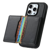 For iPhone 16 Pro Max Denior Carbon Fiber Texture Leather Card Bag MagSafe Phone Case(Black)