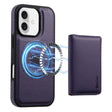 For iPhone 16 Denior Carbon Fiber Texture Leather Card Bag MagSafe Phone Case(Purple) - iPhone 16 Cases by Denior | Online Shopping South Africa | PMC TechLife | Buy Now Pay Later Mobicred