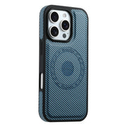For iPhone 16 Pro Max Denior Carbon Fiber Texture Leather MagSafe Phone Case(Blue)
