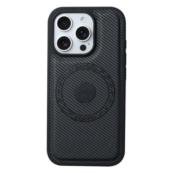 For iPhone 16 Pro Denior Carbon Fiber Texture Leather MagSafe Phone Case(Black)