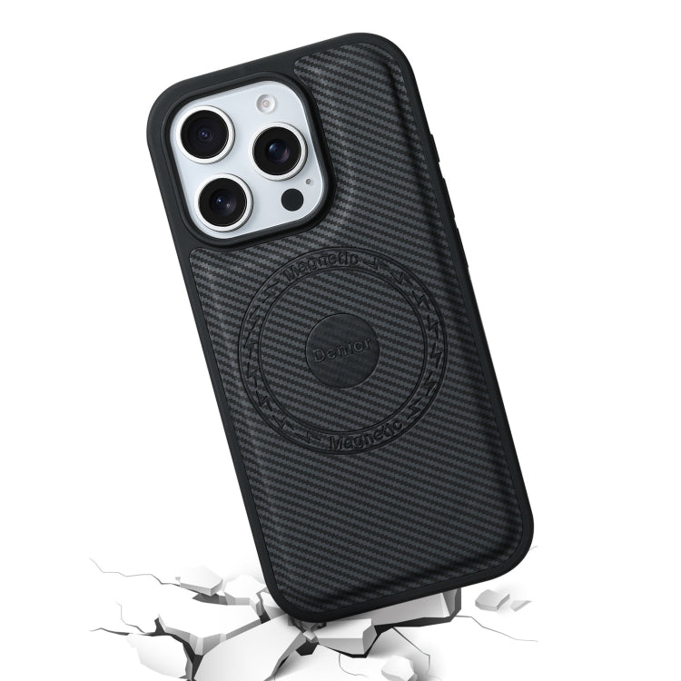 For iPhone 16 Pro Denior Carbon Fiber Texture Leather MagSafe Phone Case(Black)