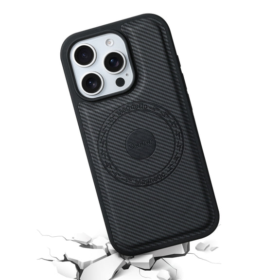 For iPhone 16 Pro Denior Carbon Fiber Texture Leather MagSafe Phone Case(Black)