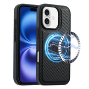 For iPhone 16 Plus Denior Carbon Fiber Texture Leather MagSafe Phone Case(Black)