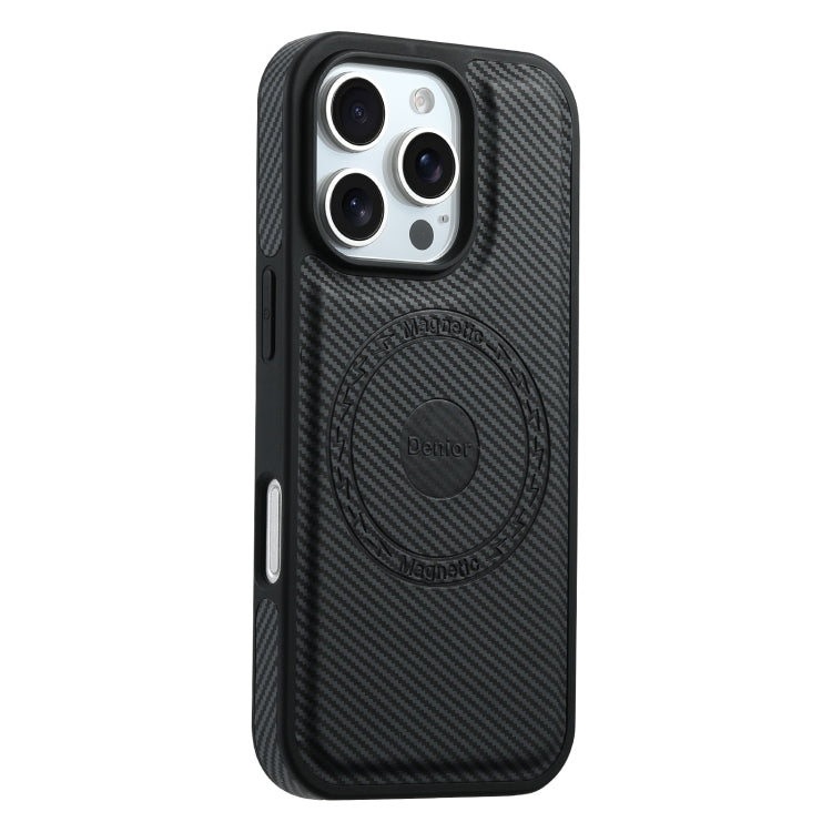 For iPhone 16 Plus Denior Carbon Fiber Texture Leather MagSafe Phone Case(Black)