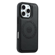 For iPhone 16 Plus Denior Carbon Fiber Texture Leather MagSafe Phone Case(Black)